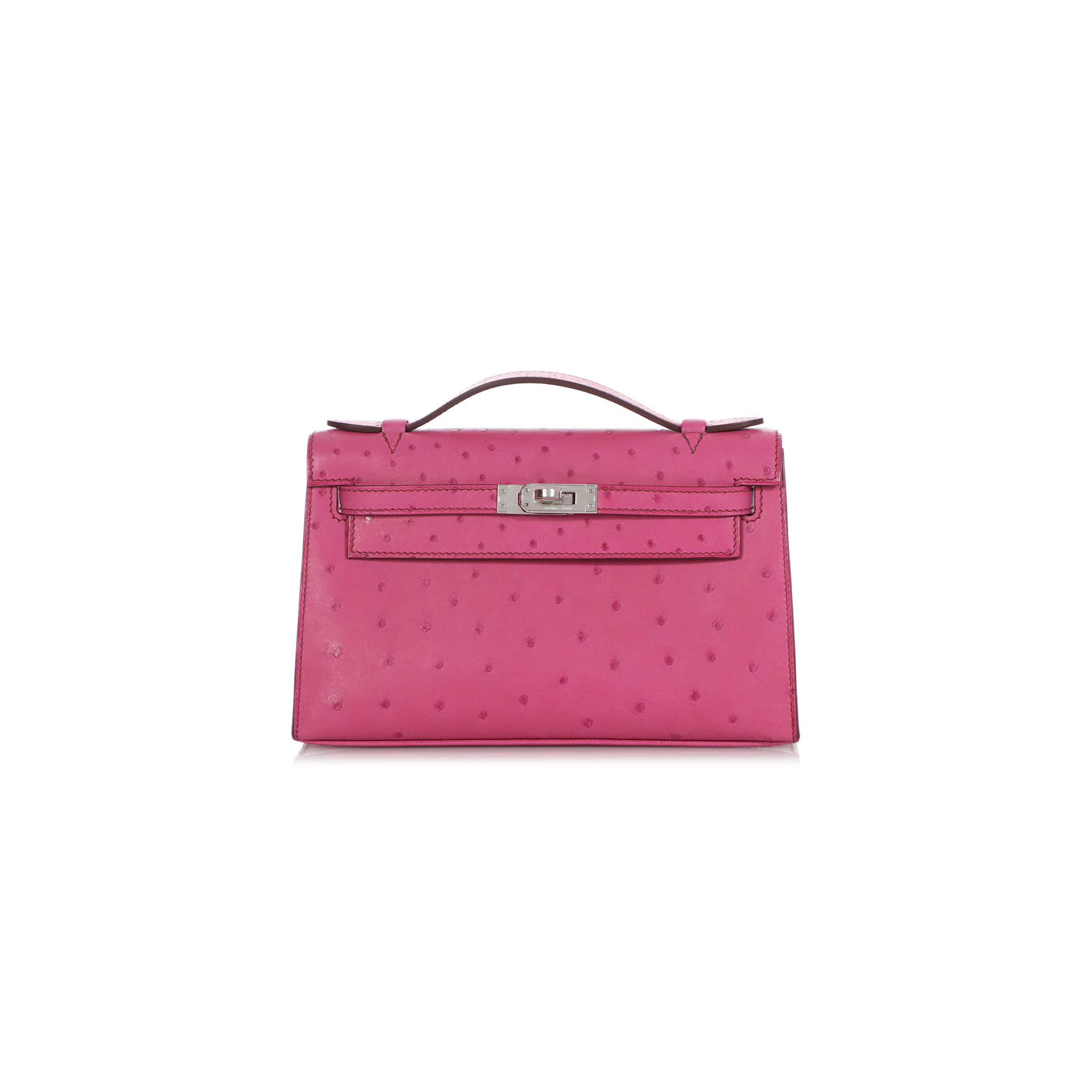 HERMÈS MASTER FUCHSIA OSTRICH KELLY POCHETTE PALLADIUM HARDWARE (22*14*7cm) 